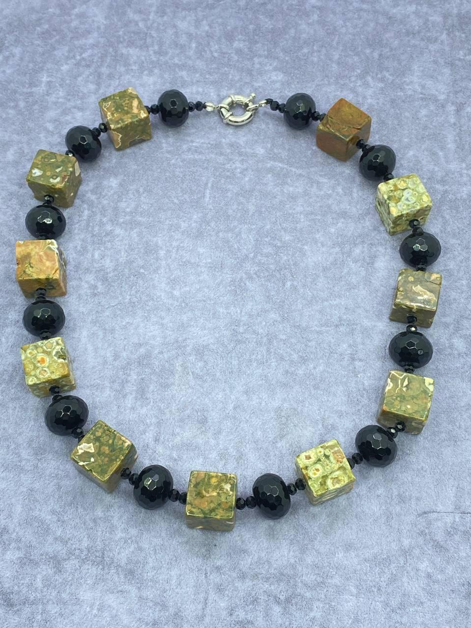 Бусы яшма унакит 42 см Зеленый (628)