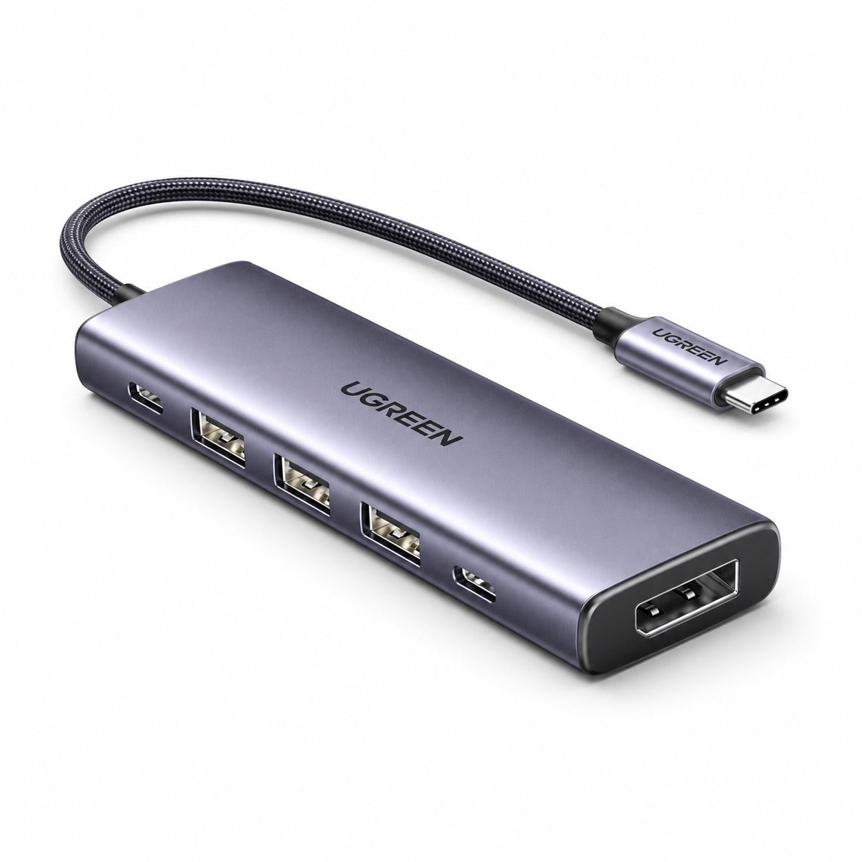 USB-C-хаб UGREEN CM511 5в1 0,3 м 3 порта USB-A/DisplayPort 1.4 до 100 Вт Серый (75642)
