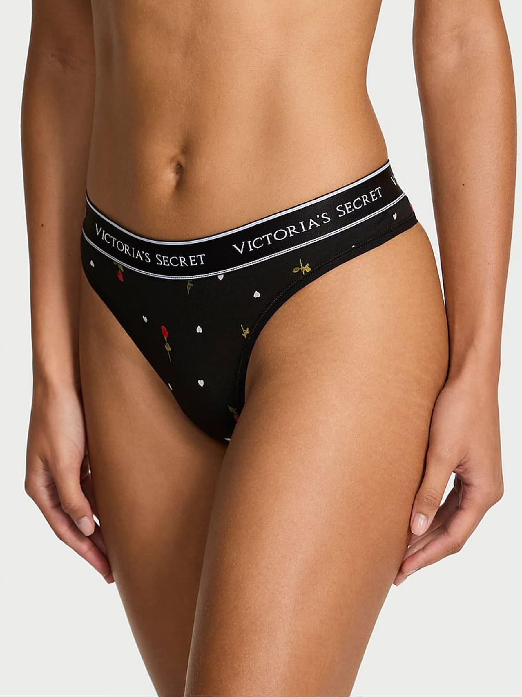 Трусики стринги Victoria's Secret Cotton Logo Cotton Thong Panty S Черный (27175947)
