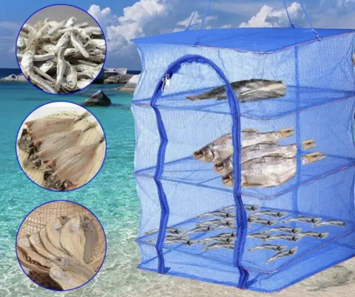 Сетка для сушки рыбы мяса овощей грибов 35x35x75 см Синий - фото 7