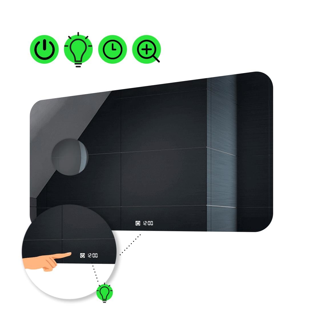 LED-зеркало 70x60 см с сенсором/часами и линзой без подсветки Ornela (Ornelag22)