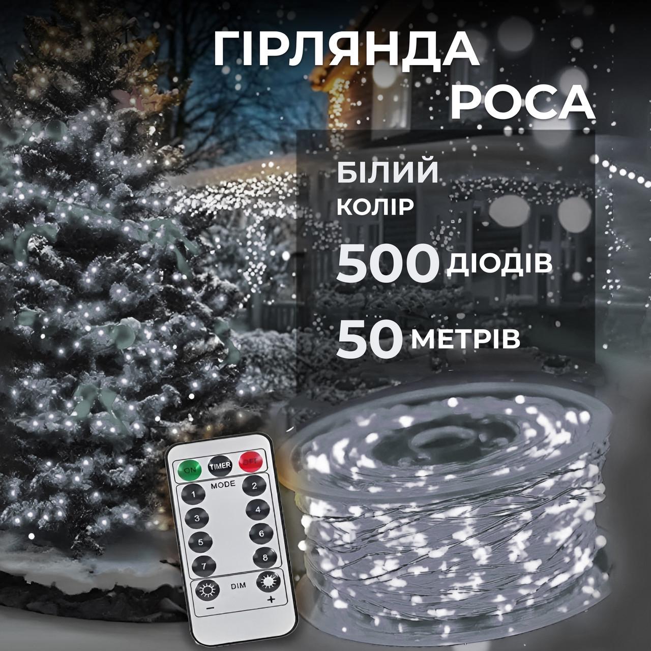 Гирлянда роса на пульте 500 LED капля на белом проводе 50 м Белый (500L50MWW) - фото 7 Гирлянда роса на пульте 500 LED капля на белом проводе 50 м Белый (500L50MWW) - фото 7