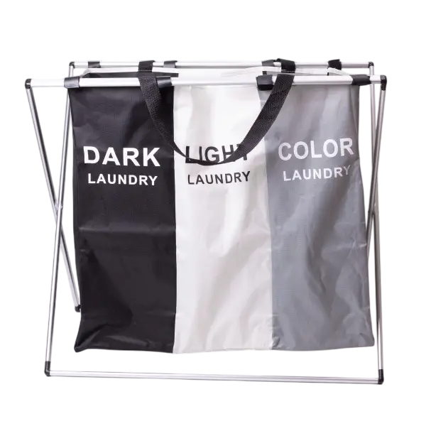 Корзина для белья текстильная на 3 секции с металлическим каркасом 65х40х58 см (HP-41-4)