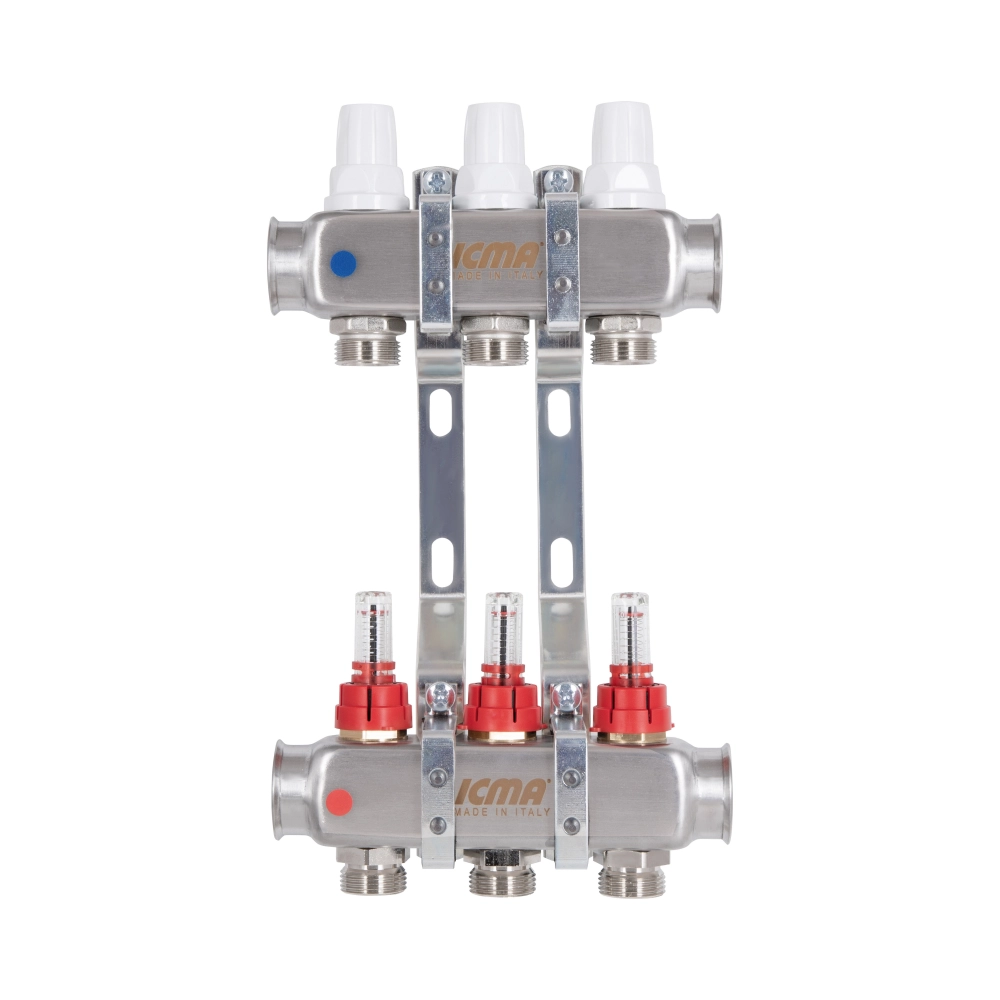 Коллектор ICMA №К073 из нержавеющей стали распределительный с расходомерами 1" x 3 выхода №К073 (SD00053336)