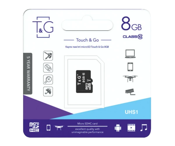 Карта пам'яті T&G MicroSDHC 8GB 10 Class 10MB/s Black - фото 1