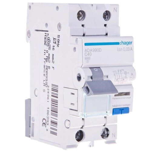 Автоматический выключатель дифференциальный Hager ADA990D 1P+N 40A ток короткого замыкания 6 kA