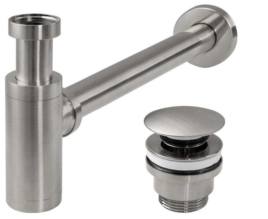 Сифон для раковини Rea універсальний click-clack Nickel brushed (2810366159)