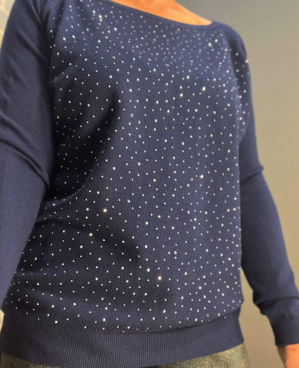 Джемпер женский ACCORDDREAM 9067 тонкий свитер россыпь камней OS Темно-синий (1213) - фото 4 Джемпер женский ACCORDDREAM 9067 тонкий свитер россыпь камней OS Темно-синий (1213) - фото 4