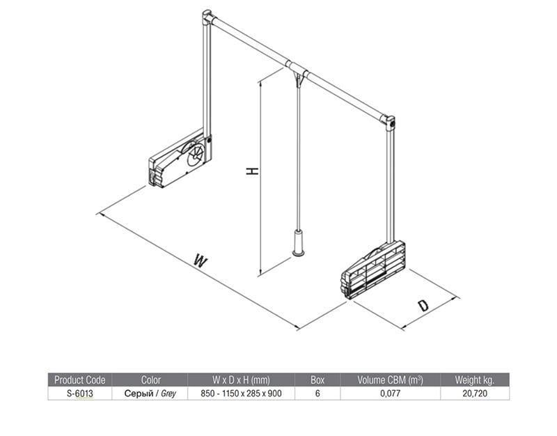 Пантограф Starax 850-1150 мм Сірий/Хром (S-6013-G) - фото 4 Пантограф Starax 850-1150 мм Сірий/Хром (S-6013-G) - фото 4