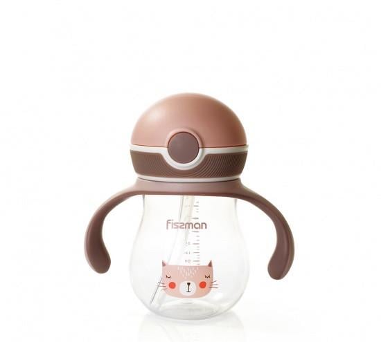 Поильник для напоїв дитячий Fissman 15x8x15 см 260 мл із соломинкою із пластику Коричневий (6905)