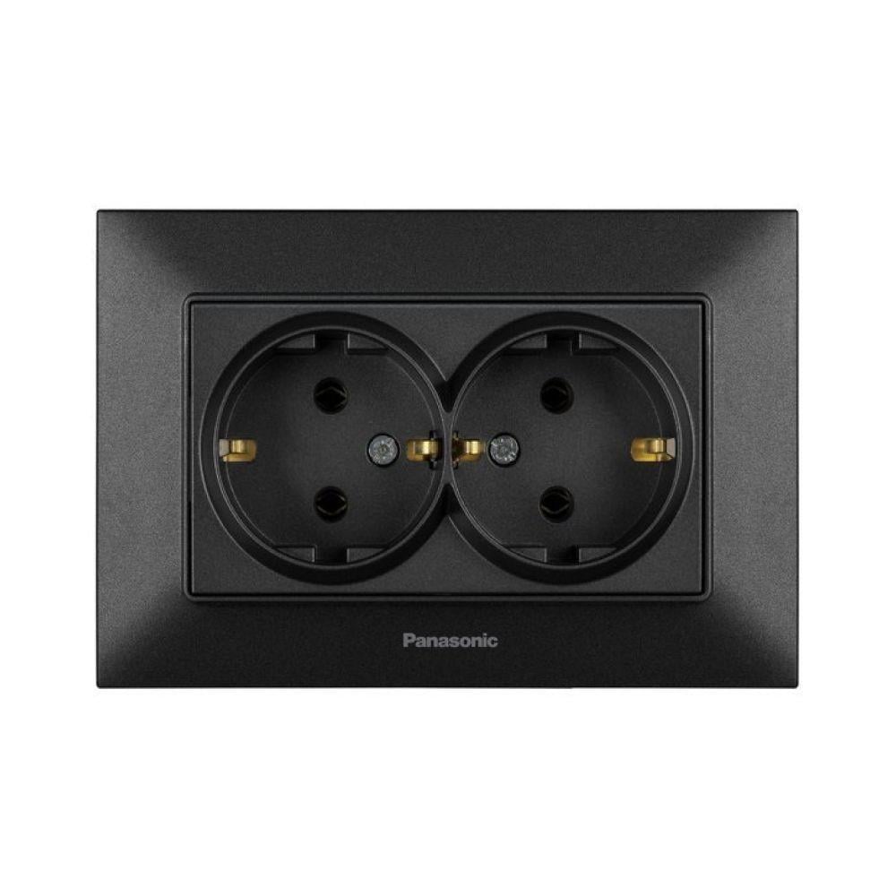 Розетка Panasonic Arkedia Slim с з/з 2-ая Черный (15626-е)