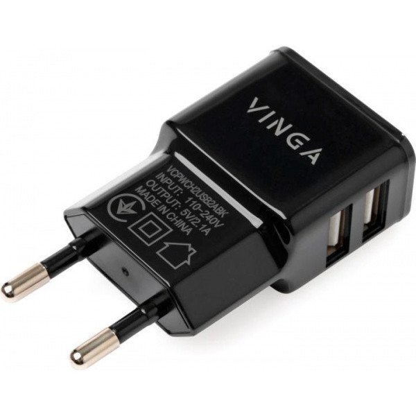 Зарядка Vinga 2 Port USB Wall Charger 2.1A (VCPWCH2USB2ABK)