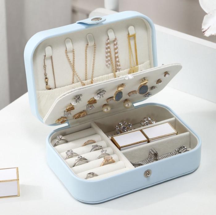 Шкатулка для украшений из экокожи для дома и путешествий Голубой (ШДД-9-3)