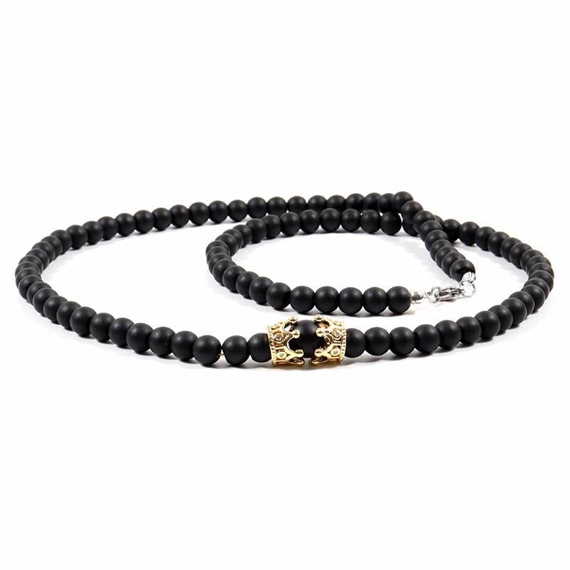 Намисто з шунгіту з золотими коронами 6 мм р. 65 (17925240)