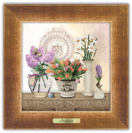 Картина классическая деревянная Прованс Букет тюльпанов 180х180 мм винтажная Коричневый (пркл04вк10х10)
