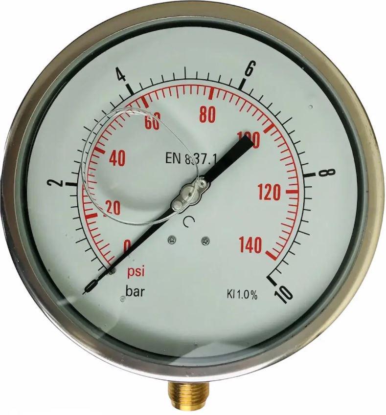 Манометр с глицериновым наполнением подключение радиальное снизу G 1/2" BSPP Ø 150 мм 0-400 бар (MI_M150R400MGE/N)
