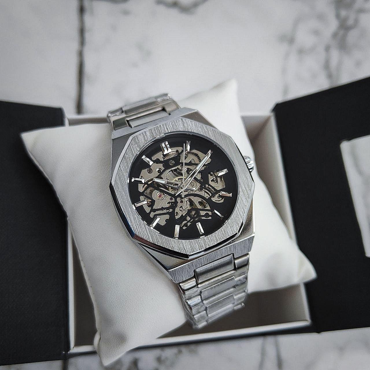 Часы механические мужские Forsining 8198 Silver