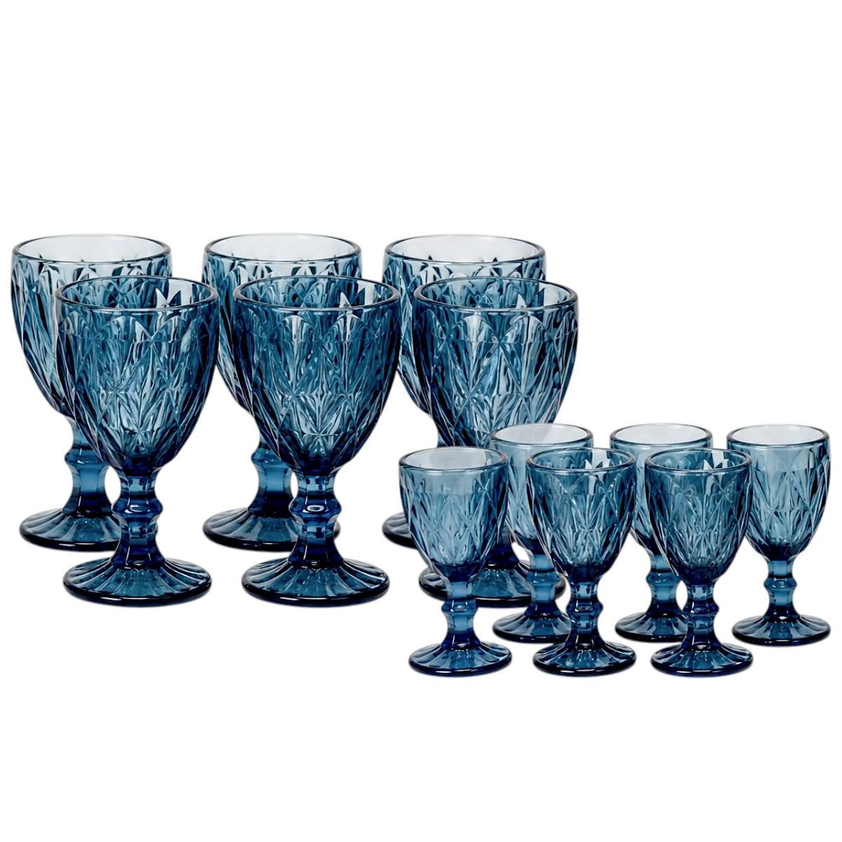 Набор граненных фужеров с рюмками High Quality Glass 12 предметов Blue