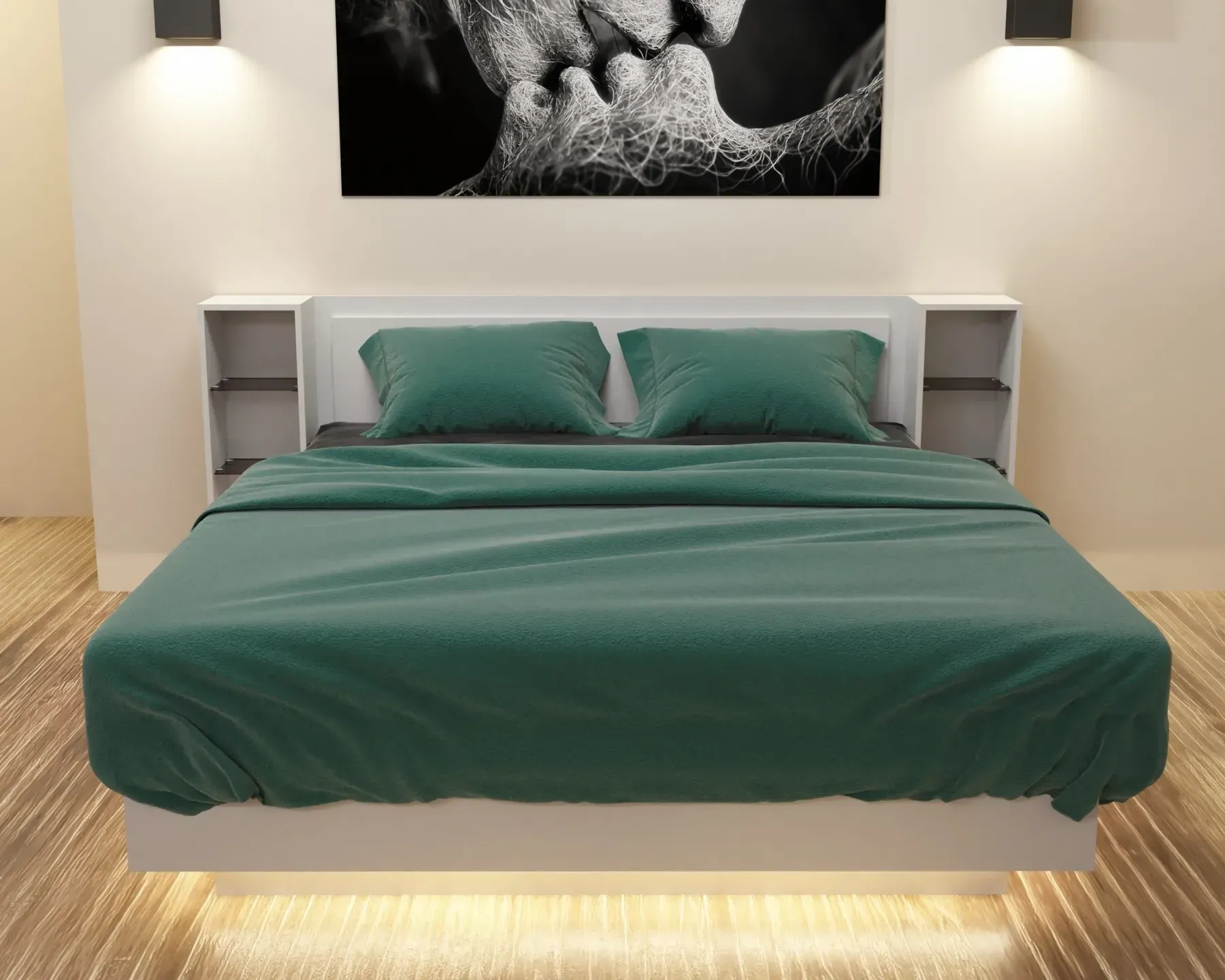 Кровать двуспальная Kontinent Kristal №1 с полками 140x200 см Белый (63846028)