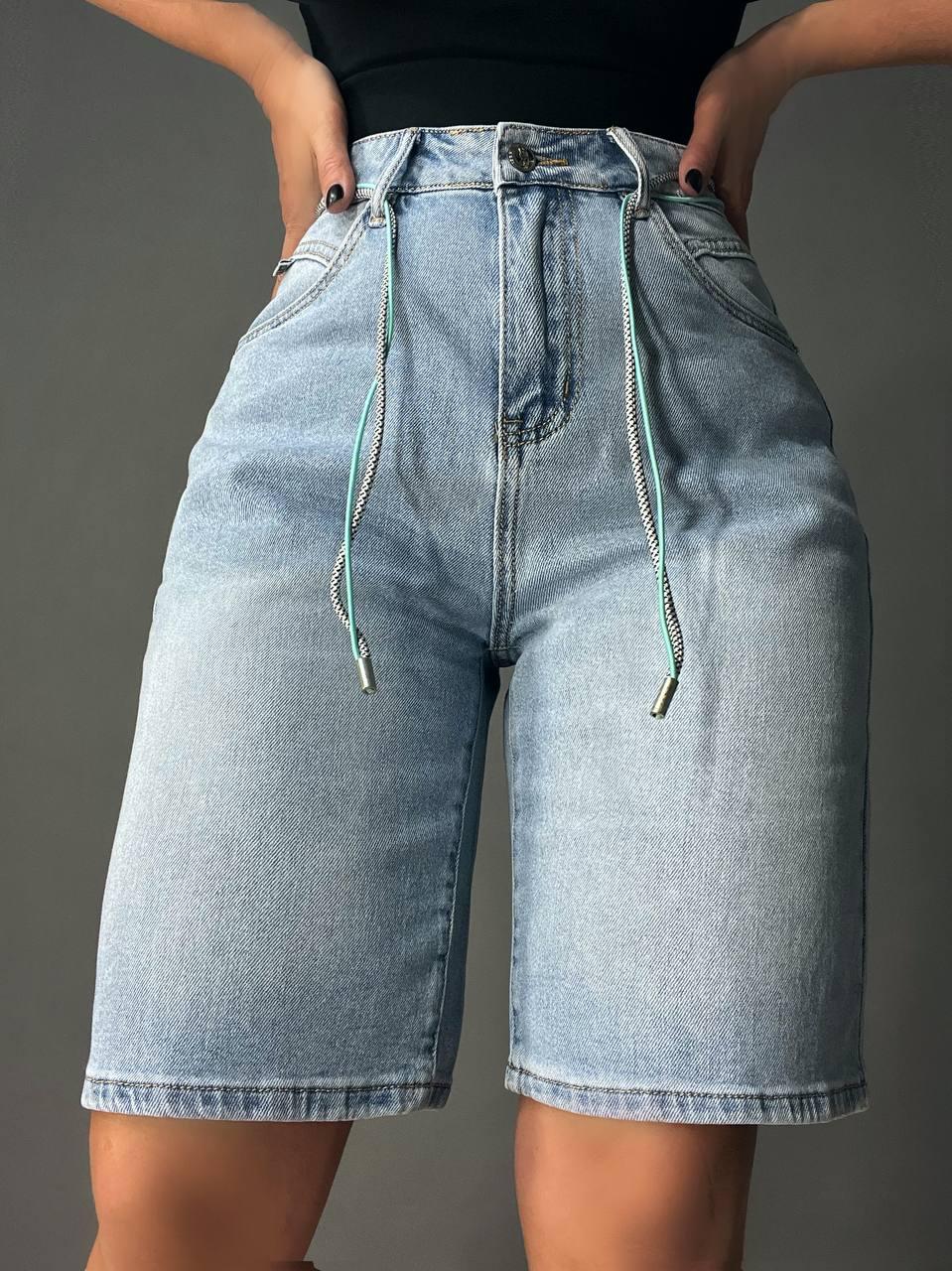 Шорти жіночі джинсові LDM 0223 бермуди з поясом-шнурком р. 32 Блакитний (26881522) - фото 8