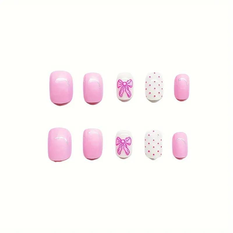 Накладные короткие ногти Pink Bow квадрат с клеевыми пластинами 24 шт. Розовый (2789190720) - фото 4 Накладные короткие ногти Pink Bow квадрат с клеевыми пластинами 24 шт. Розовый (2789190720) - фото 4