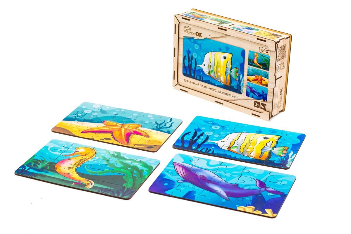 Пазл деревянный для детей PuzzleOK Морские Жители 4в1