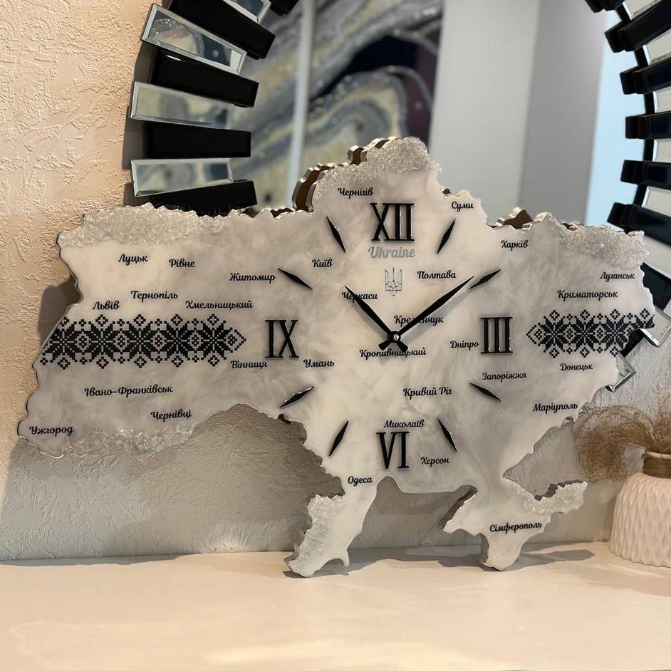 Часы настенные из эпоксидной смолы Карта Украины 80x53 см