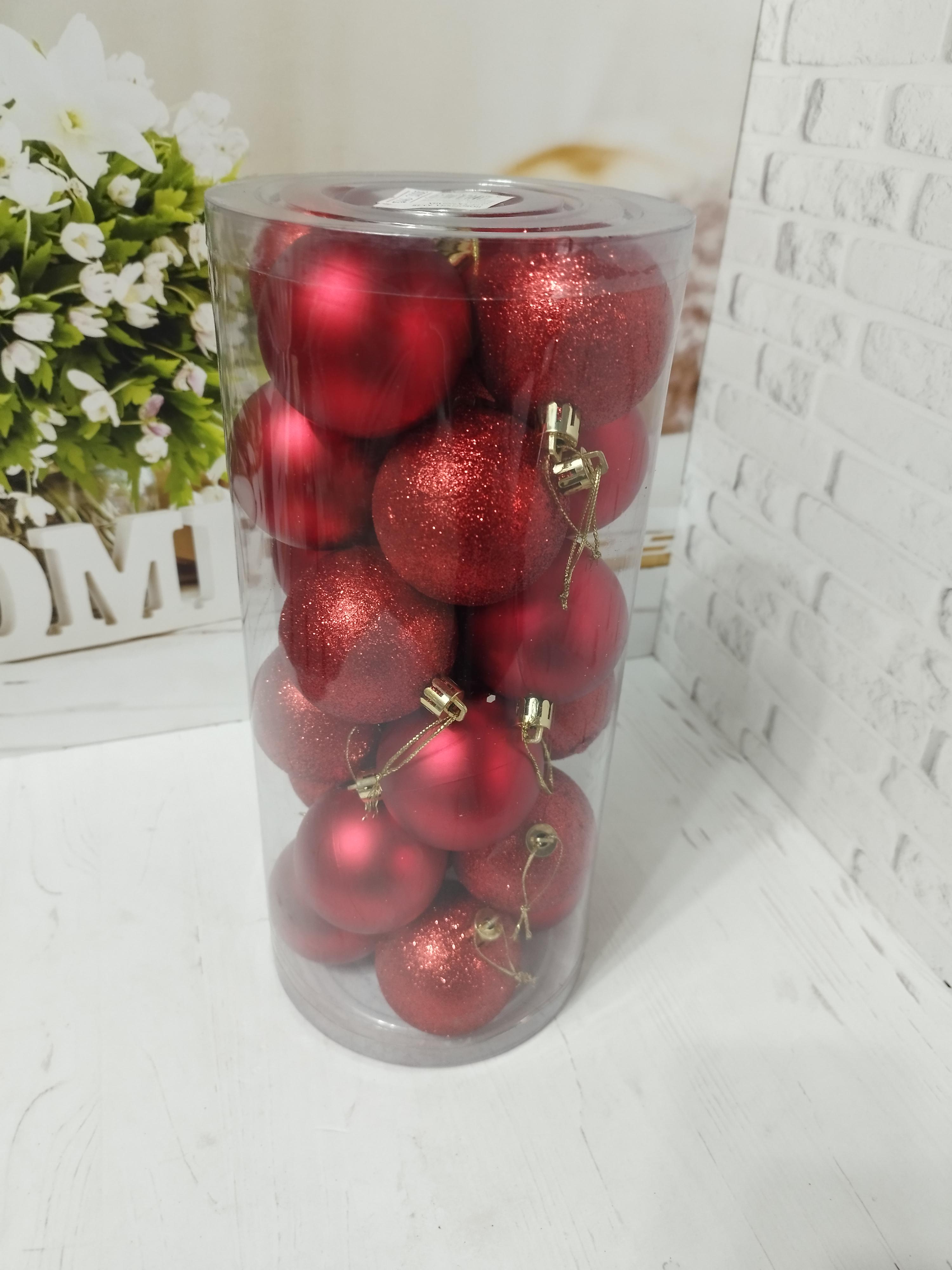 Набір новорічних куль на ялинку пластикові 6 см 24 шт. Червоний (LK9006) Набір новорічних куль на ялинку пластикові 6 см 24 шт. Червоний (LK9006)