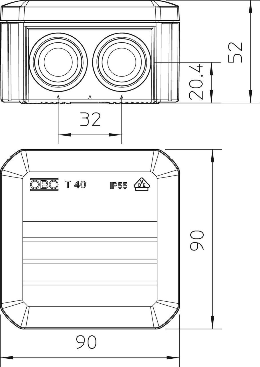 Распределительная коробка OBO bettermann Т40 наружная 7 герметичных вводов IP56 PP 90х90х52 мм (2007045) - фото 2