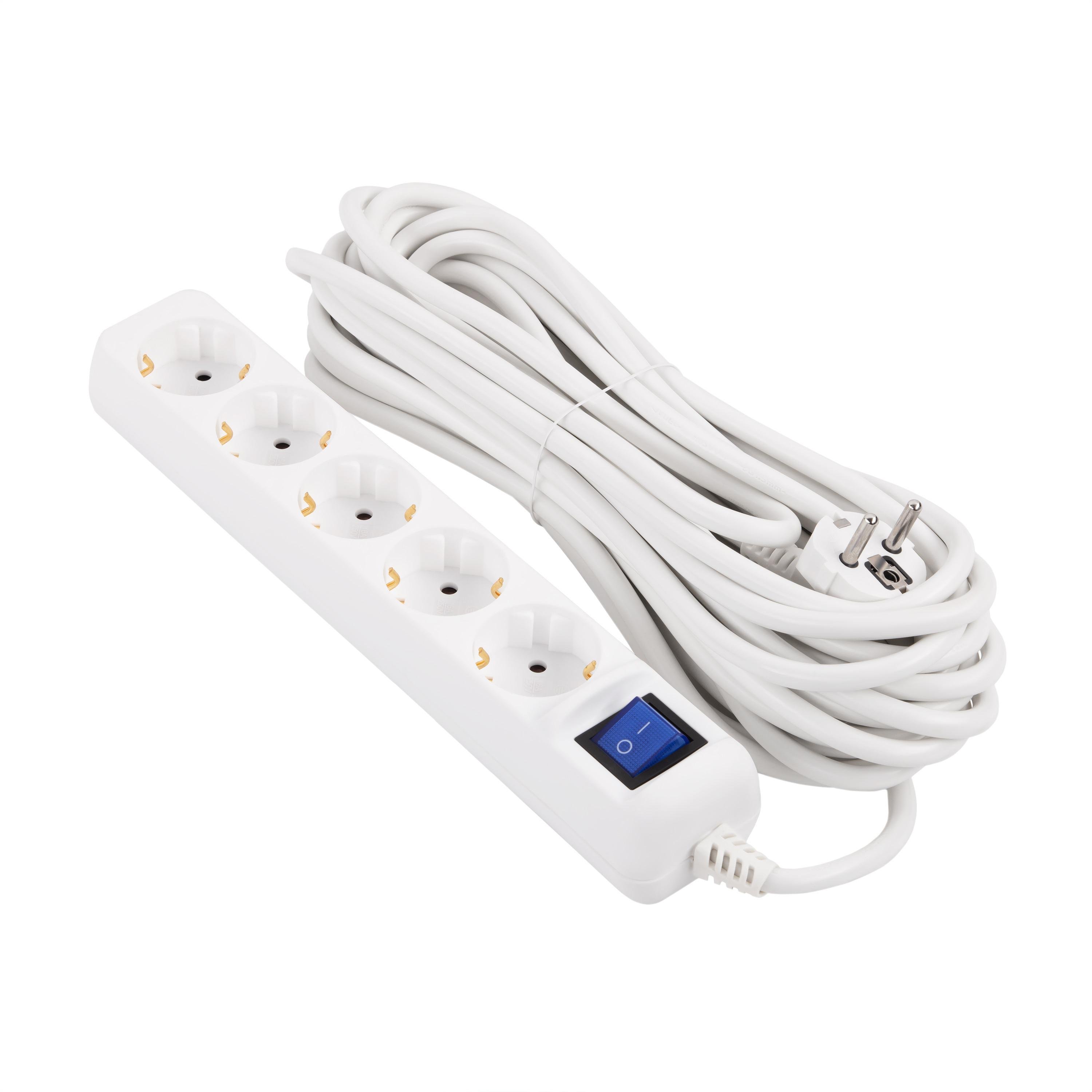 Подовжувач 2E U05ES15M10WH 5 розеток 16А 10 м Білий (28606404)