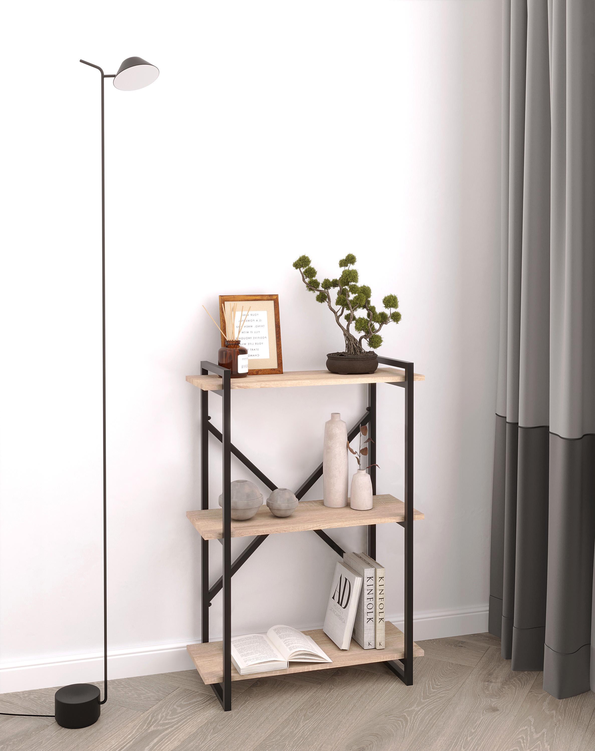 Стелаж металевий в стилі лофт 60х30х100 см Дуб сонома