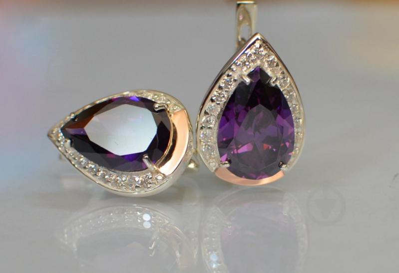 Срібні сережки Sil з золотими пластинами 038s2-11 Фіолет (Sil-1215)