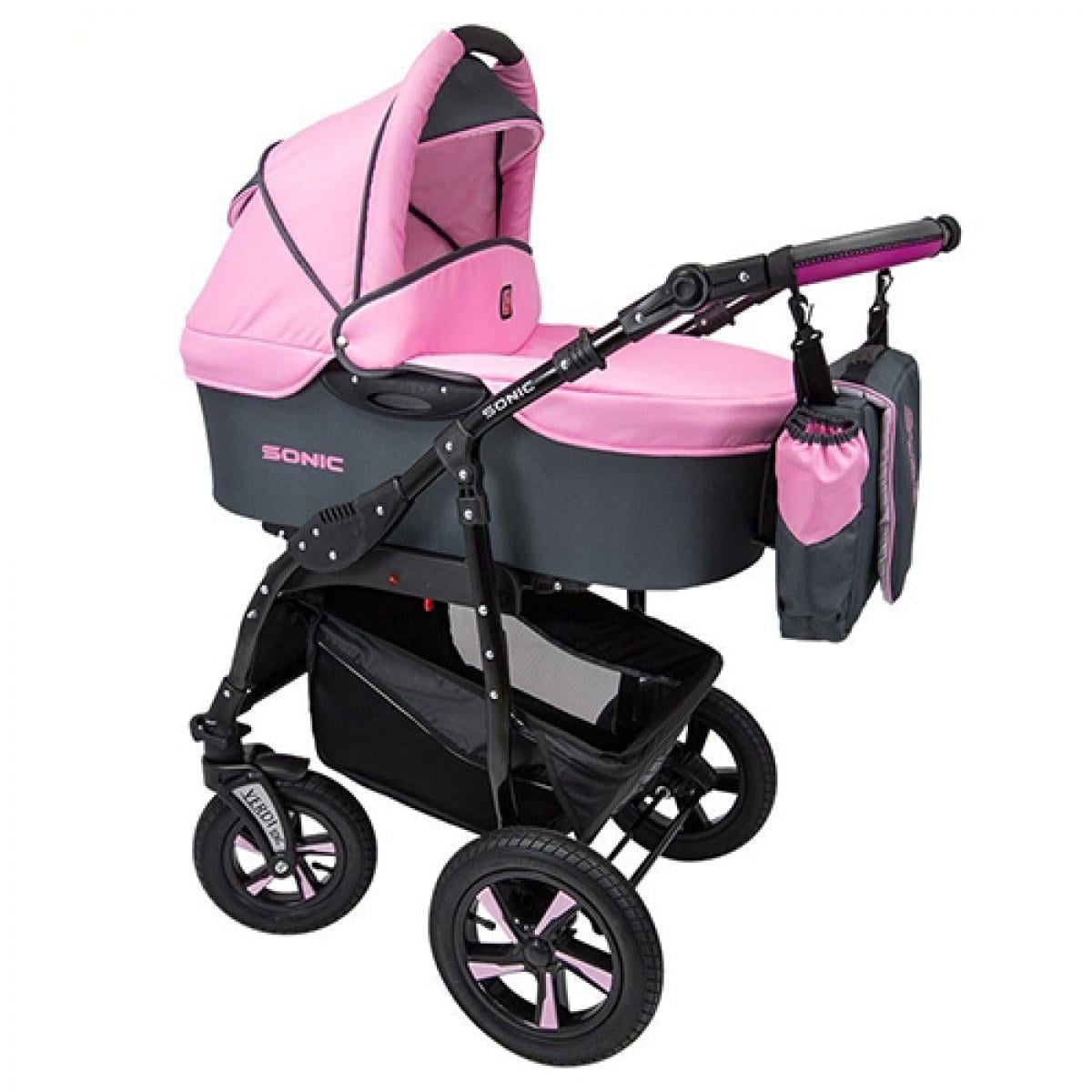 Коляска Verdi Sonic универсальная 3в1 с автокреслом сумкой и дождевиком Розовый (9023-VS-20)