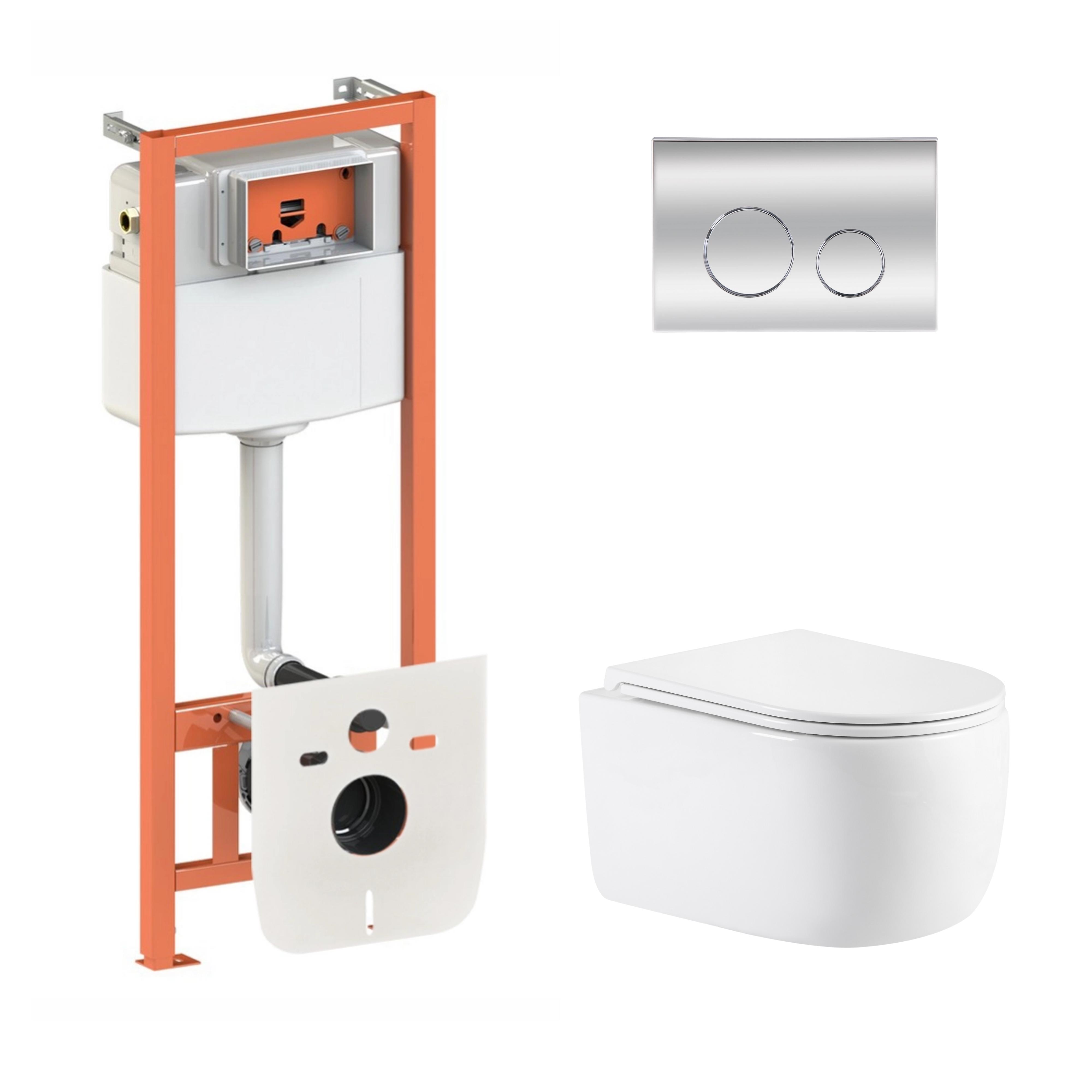 Комплект инсталляции Q-tap ​​Nest 4в1 унитаз подвесной Taurus Ultra Quiet 515х360х350 мм/круглая клавиша Chrome (32806126)