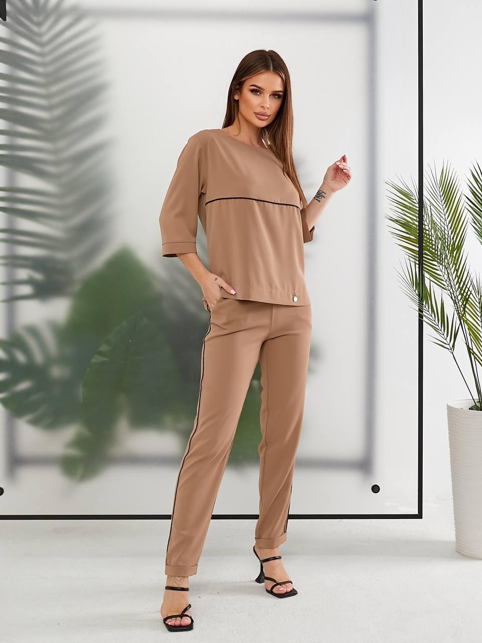 Костюм летний однотонный Khan лонгслив/штаны M Кофейный (Kh478)