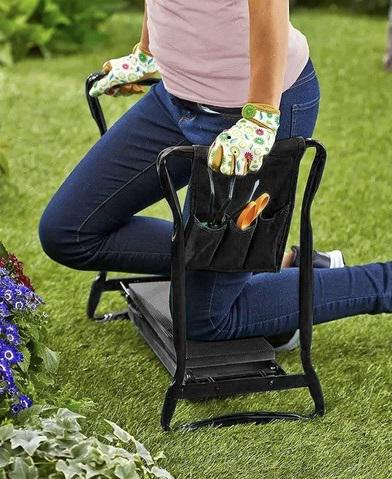 Подставка-стул для колен складная садовая 4в1/органайзер для инструментов Черный - фото 12