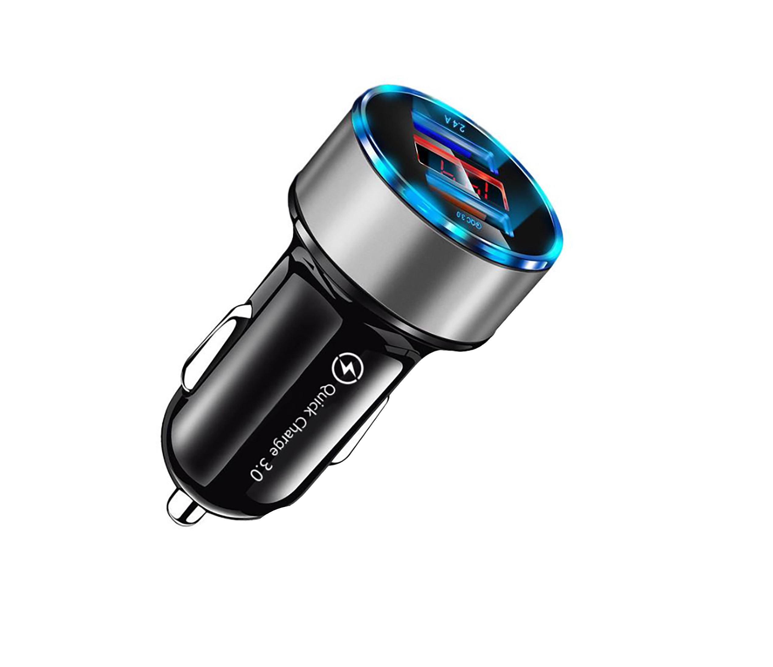 Автомобильное зарядное устройство LED Alitek USB 2 Port Quick Charge 3,0 + 2,4A Black/Grey