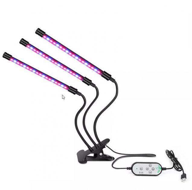 Лампа для растений ультрафиолетовая Phytolamp For Plants LED Grow Light 3 головки 30 Вт