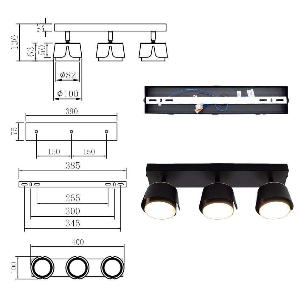 Світильник точковий ESLLSE TELA 3R DL GX53 400x100x135 мм Чорно-золотий (10534) - фото 4 Світильник точковий ESLLSE TELA 3R DL GX53 400x100x135 мм Чорно-золотий (10534) - фото 4