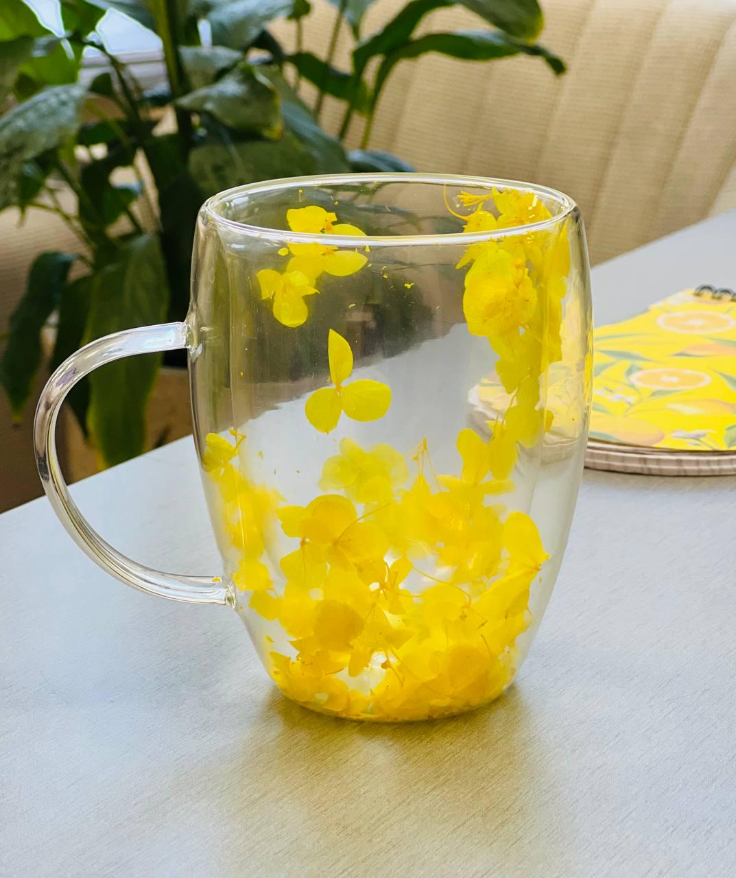 Чашка с двойным дном Цветочная мелодия 350 мл Прозрачный (8030-504)