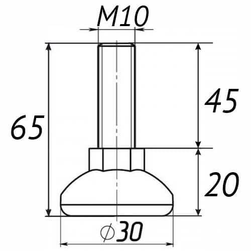 Опора регульована Steelfix М10х65 D30мм 40 шт. Чорний (246278) - фото 2