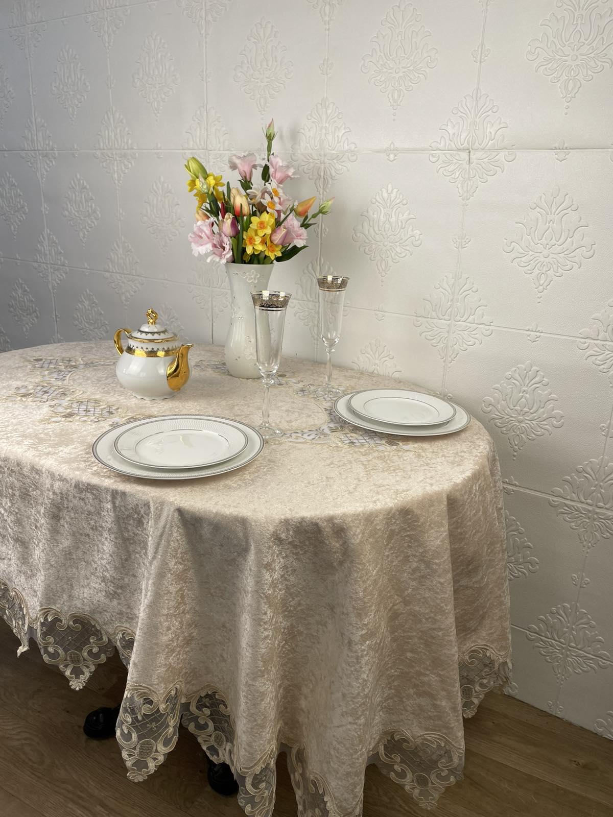 Скатерть велюровая Acme Tekstil PVS Kyrien ovale 160x260 см Cappucino (CN37711)