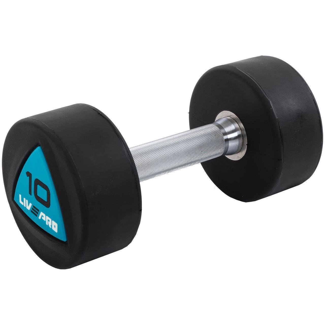 Гантелі цільні професійні з поліуретановим покриттям LiveUp LP8002-10 2 шт. по 10 кг Чорний/Синій