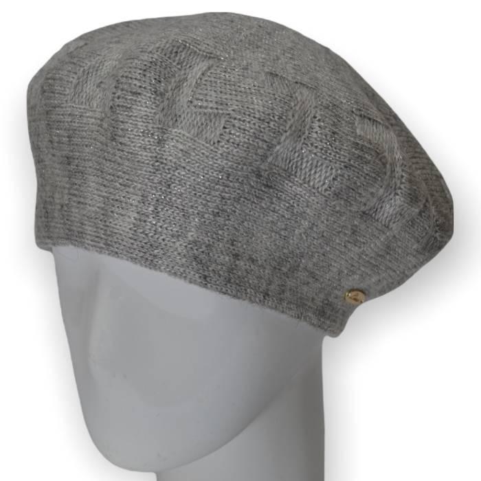 Берет женский Lirus Тетрис двойной теплый шерстяной украшенный люрексом Светло-серый