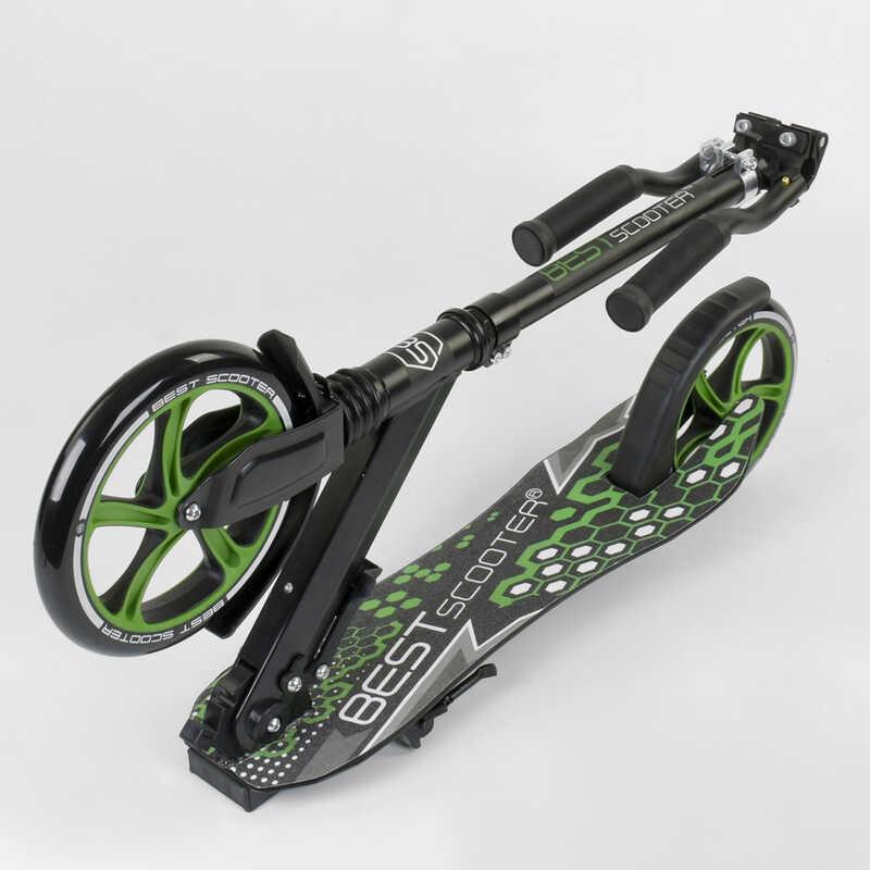 Самокат детский Best Scooter с PU колесами зажимом руля и 1 амортизатором Black/Green (88919) - фото 7