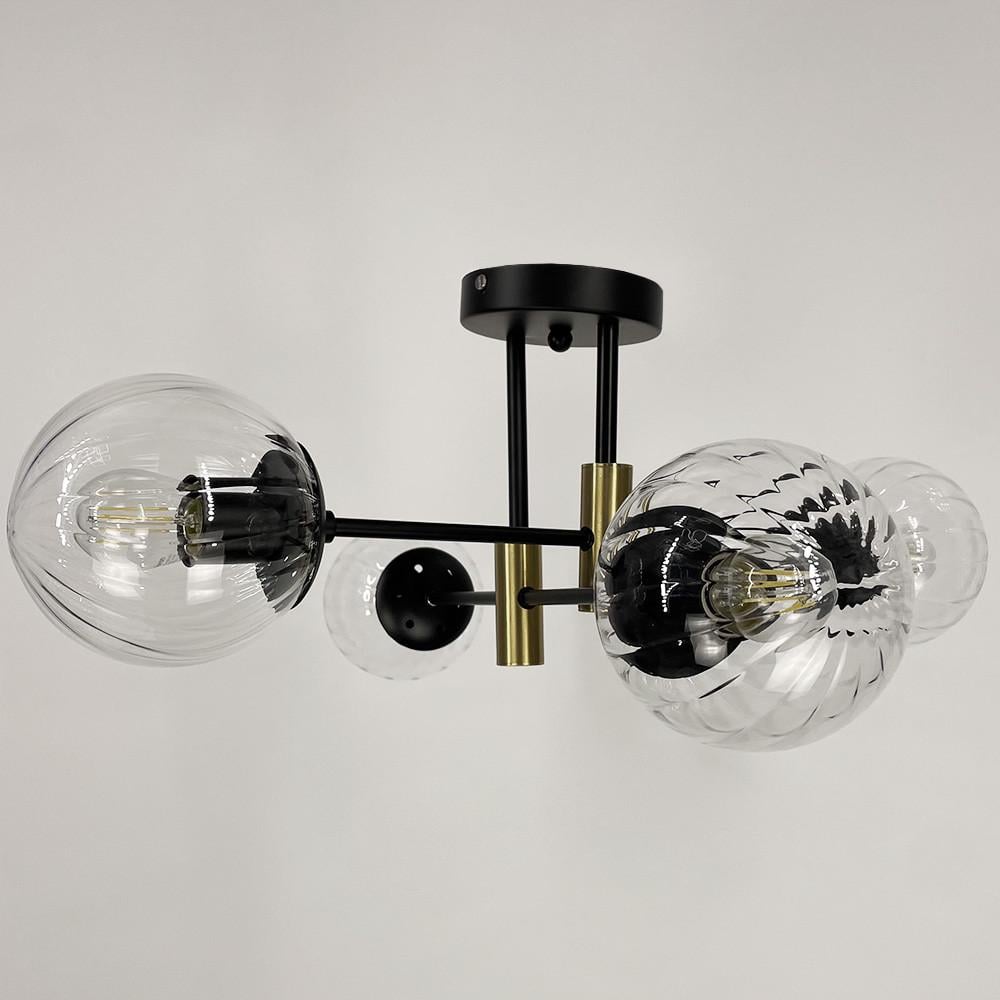 Люстра стельова на 4 прозорих плафони із латунною фурнітурою Чорний (51797/4 TBS+BK+CL) - фото 3 Люстра стельова на 4 прозорих плафони із латунною фурнітурою Чорний (51797/4 TBS+BK+CL) - фото 3