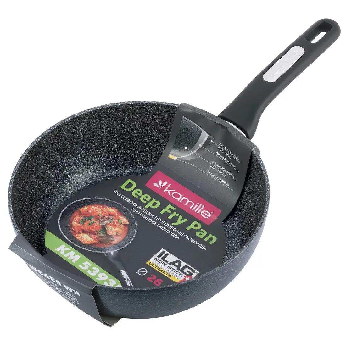 Сотейник Kamille из алюминия с антипригарным покрытием ILAG черный мрамор PTFE для индукции и газа 26 см (KM-5393MR)