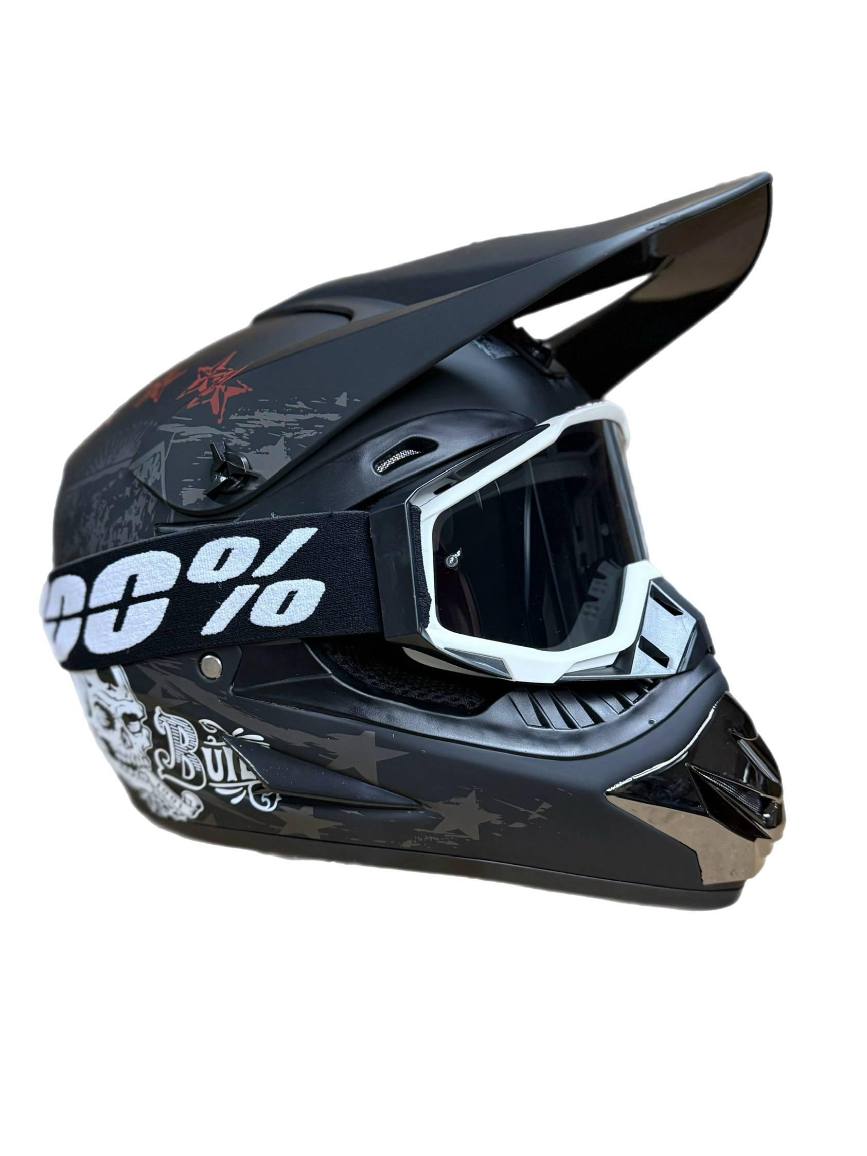 Мотошлем эндуро кроссовый Helmet Skull M череп Черный и очки Profi 100% Черно-белый (0317) Мотошлем эндуро кроссовый Helmet Skull M череп Черный и очки Profi 100% Черно-белый (0317)