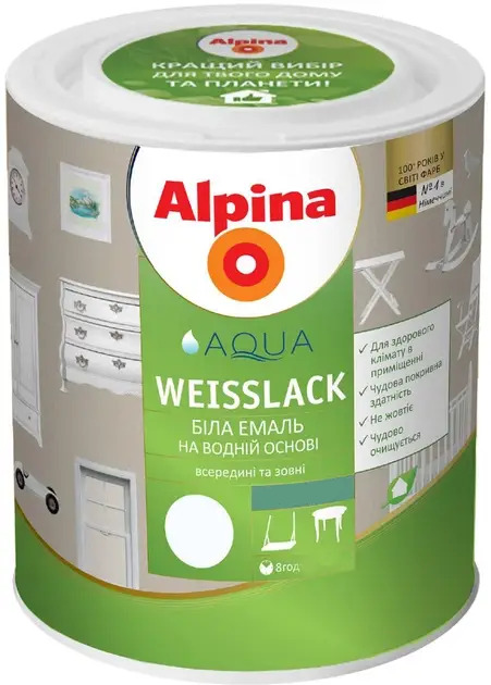 Емаль універсальна акрилова шовковисто-матова Alpina Aqua Weisslack База 1 2,5 л (2430272237)