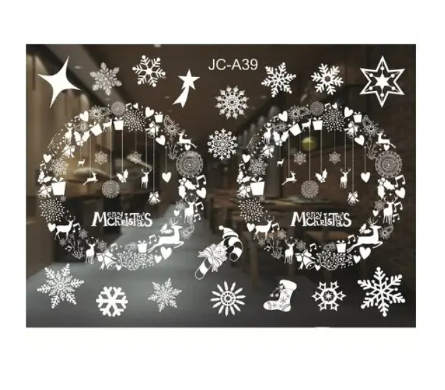 Наклейки новорічні для вікон Merry Christmas віночки 50х70 см Білий (JC-A39)